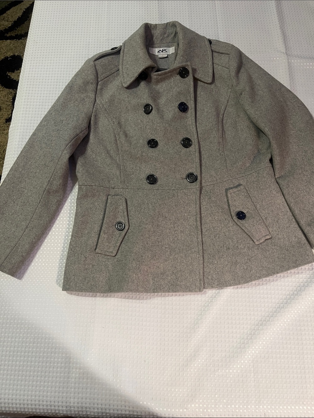 Anne Klein Gray Wool-Blend Double-Breasted Pea Coat